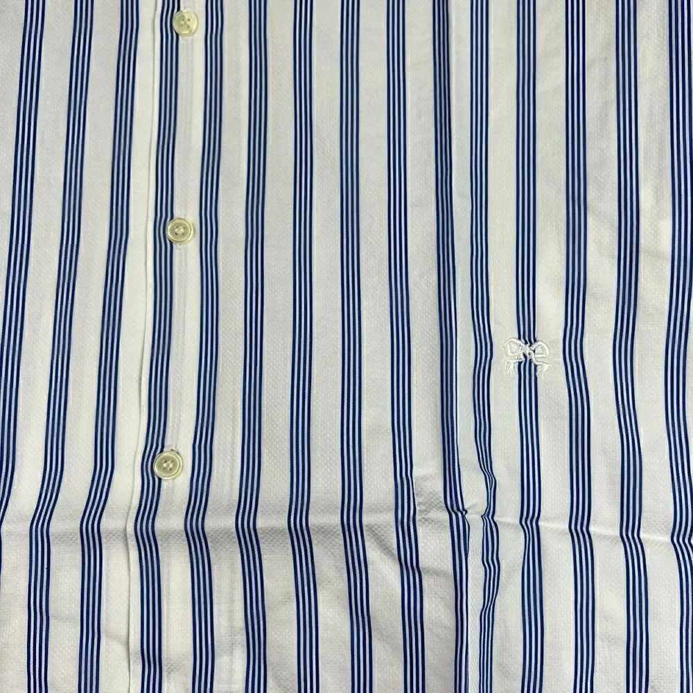 New Soulland Cornwall US L Men White Striped Shirt Short Sleeve Slim Button-Down - Picture 11 of 13